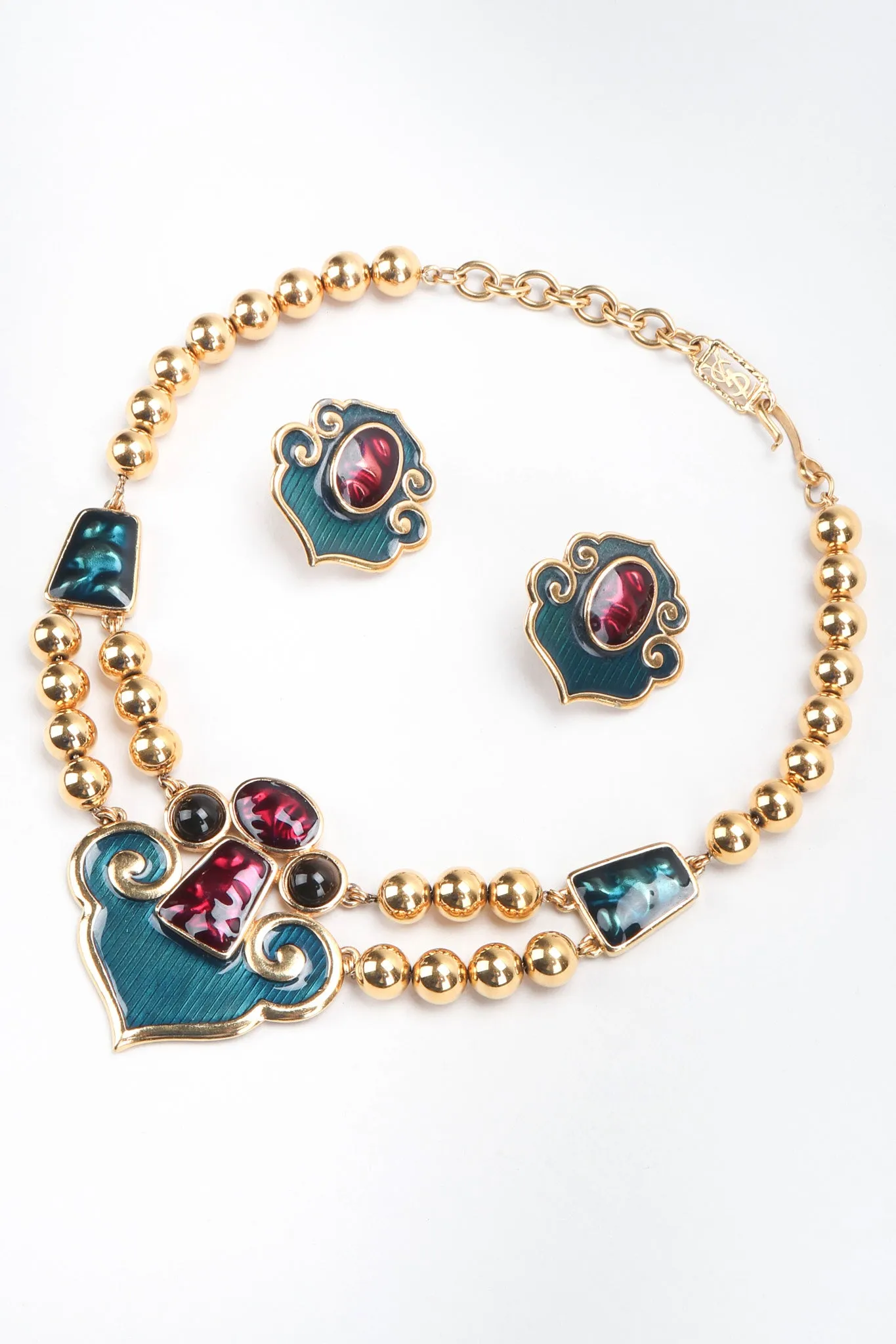 Enamel Arabesque Necklace and Earring Set