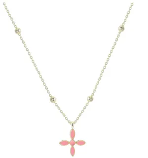Enamel Cross Drop Necklace in Light Pink
