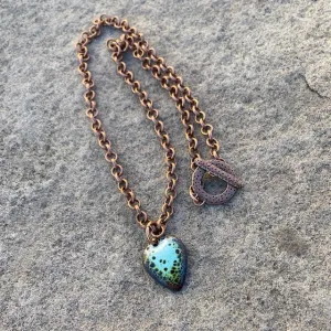 Enamel leaf pendant necklace on copper chain