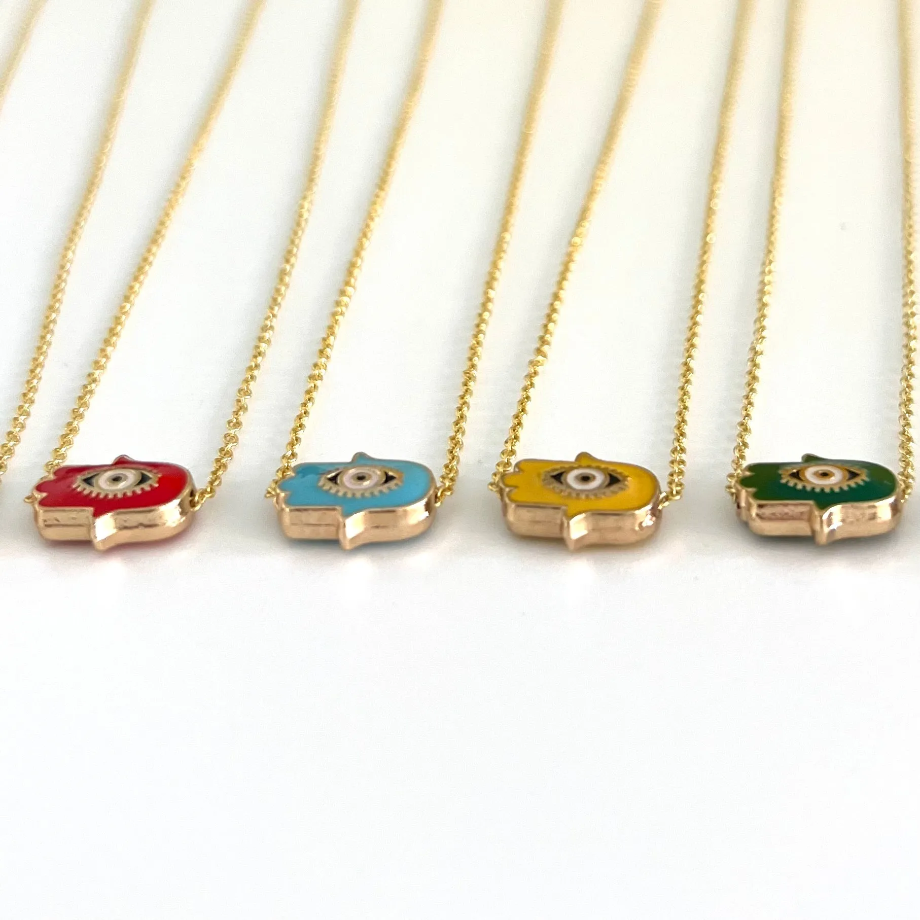 Enamel Mini Hamsa Pendant Necklace - Gold