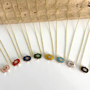 Enamel Mini Hamsa Pendant Necklace - Gold