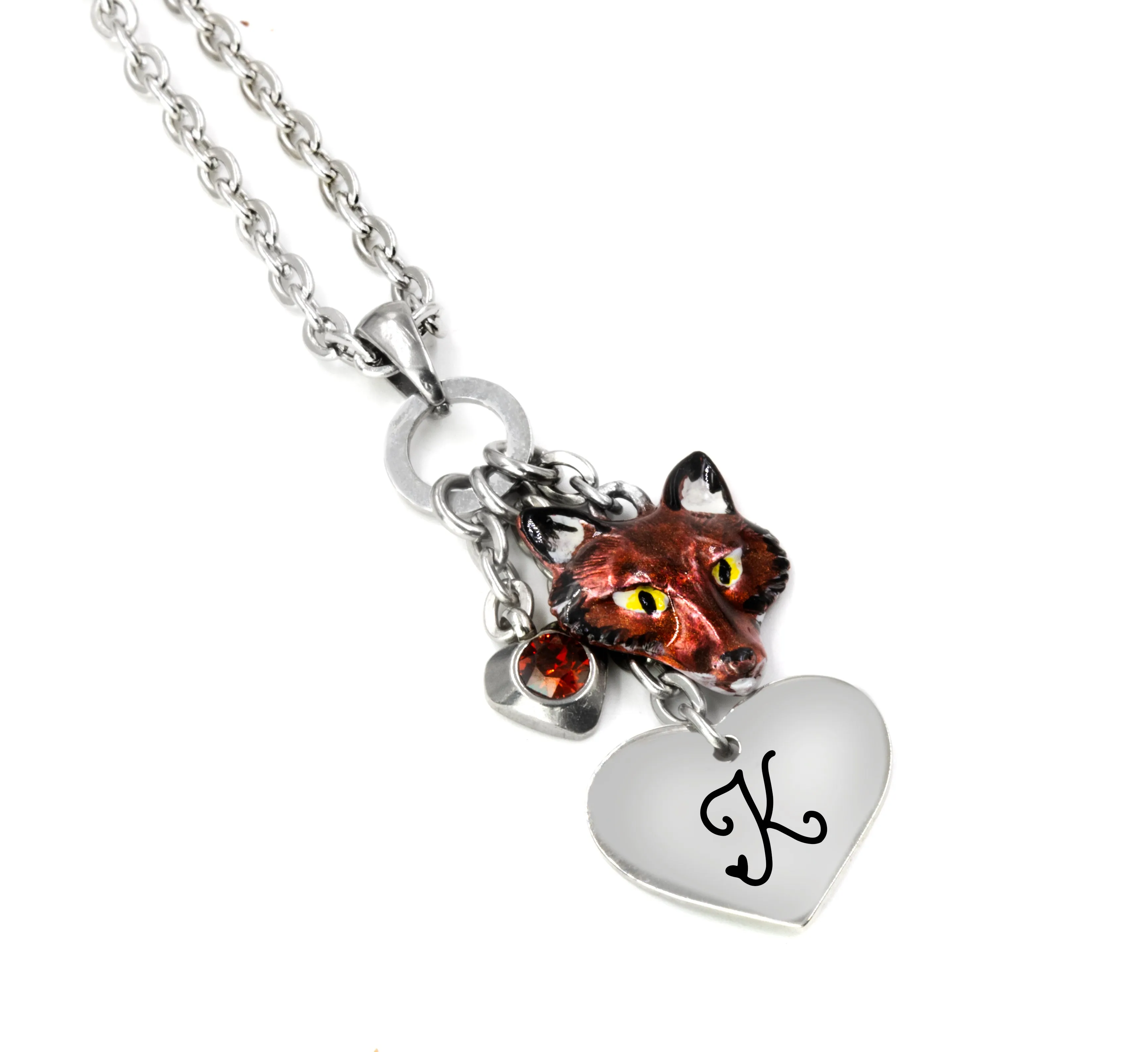 Engraved Fox Necklace with Personalized Monogram