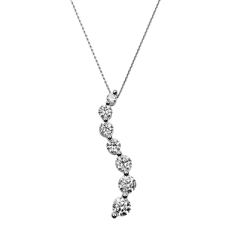 Estate 14K White Gold 7-Diamond "Journey" Necklace