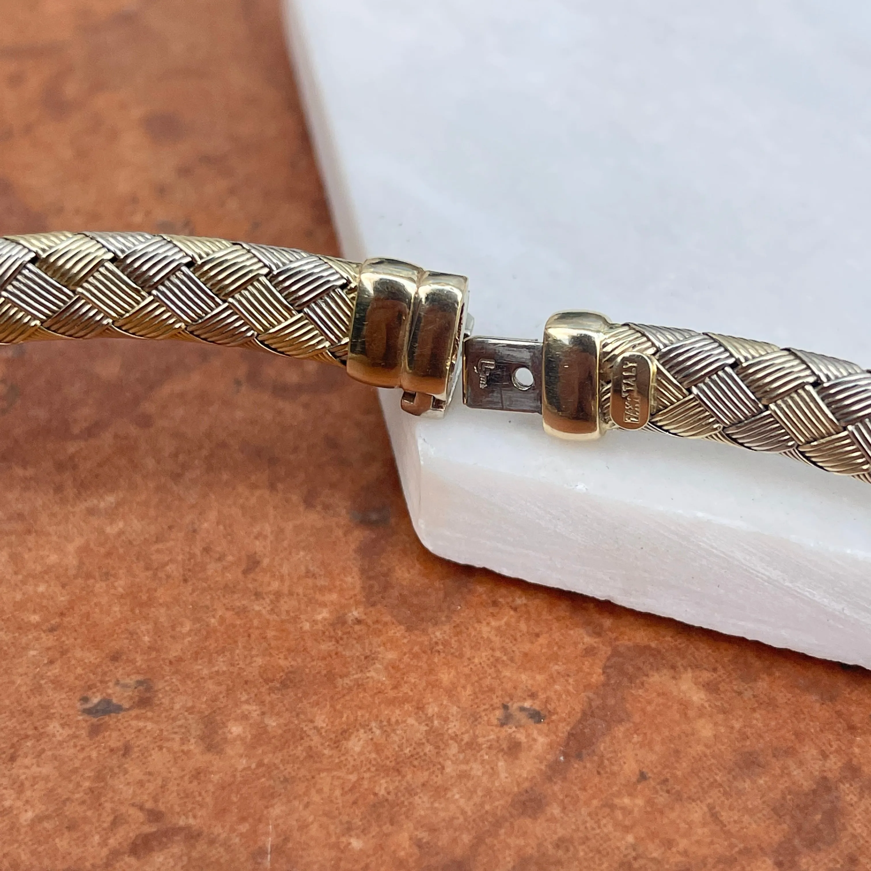 Estate 14KT White Gold   Yellow Gold Basketweave Collar Necklace
