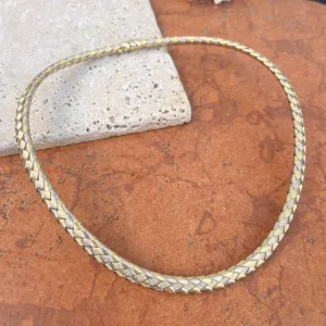 Estate 14KT White Gold   Yellow Gold Basketweave Collar Necklace