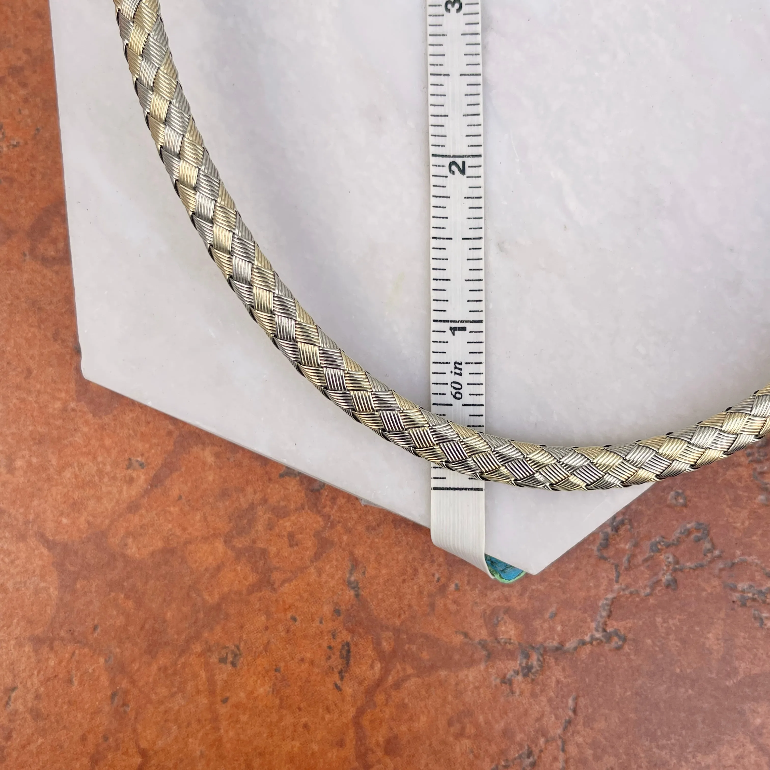 Estate 14KT White Gold   Yellow Gold Basketweave Collar Necklace