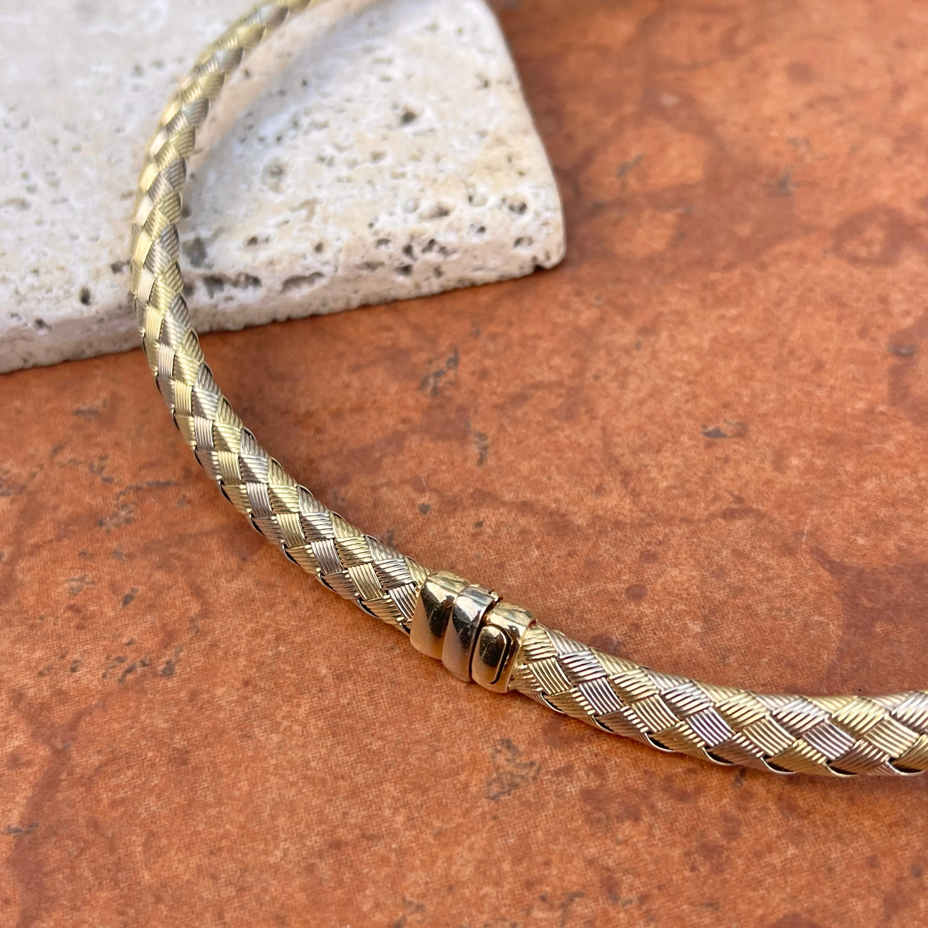 Estate 14KT White Gold   Yellow Gold Basketweave Collar Necklace