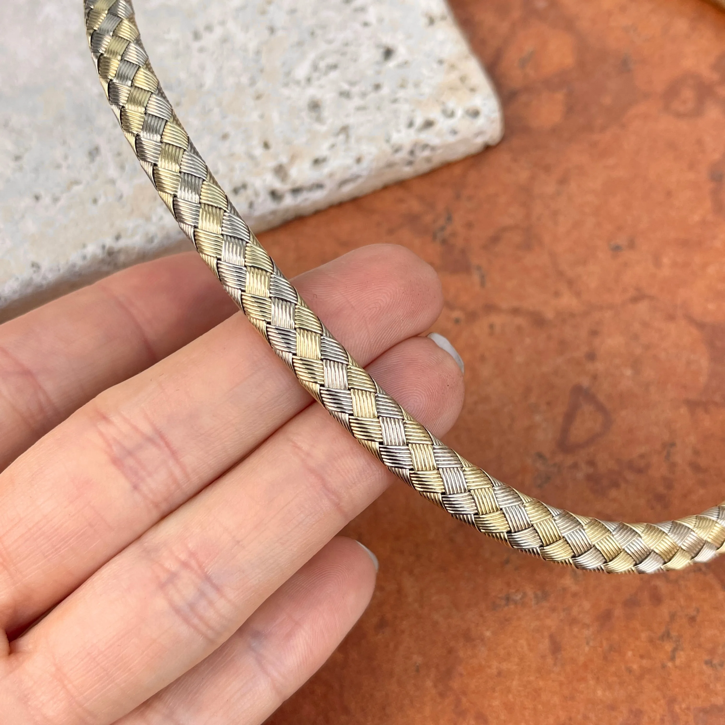 Estate 14KT White Gold   Yellow Gold Basketweave Collar Necklace