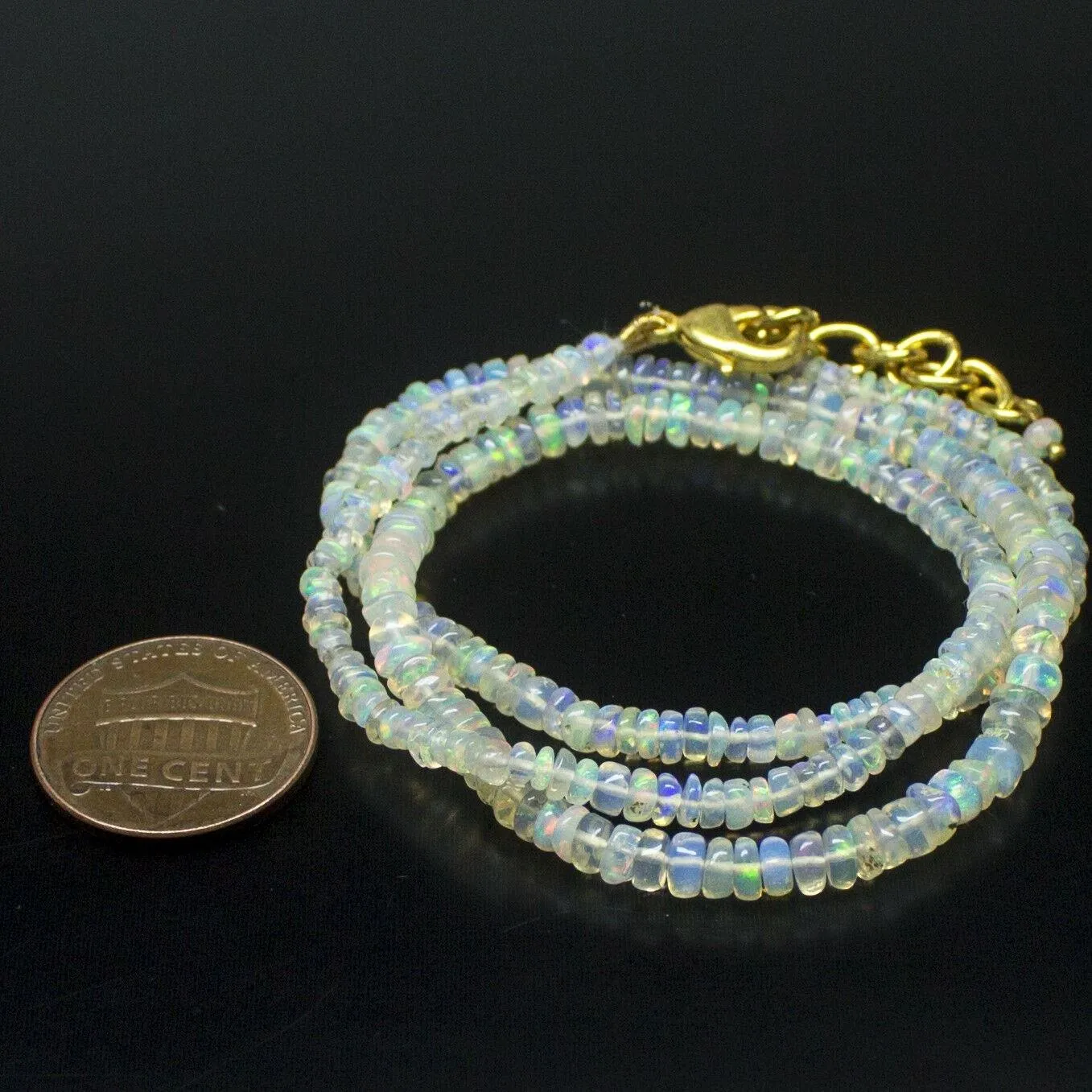 Ethiopian Opal Smooth Rondelle Beads Gold Vermeil Necklace 18" 3mm 4mm