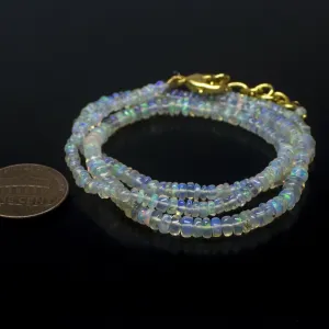 Ethiopian Opal Smooth Rondelle Beads Gold Vermeil Necklace 18" 3mm 4mm