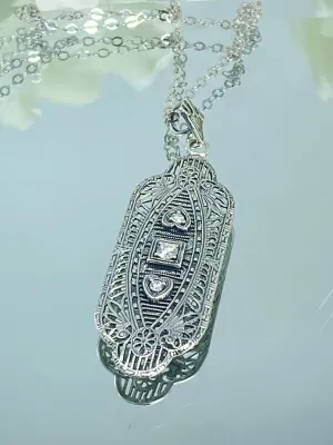 Faux Diamond Angel Wing Pendant Necklace, Moissanite or Cubic Zirconia Gemstones, Vintage Revival Jewelry #P359