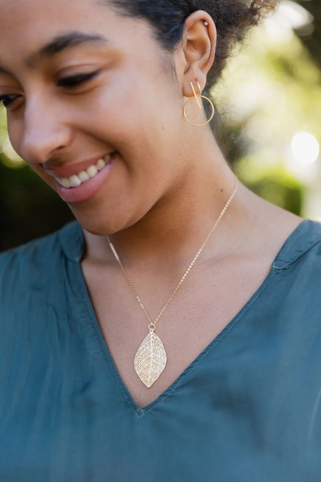 Filigree Leaf Pendant 14k gold fill necklace