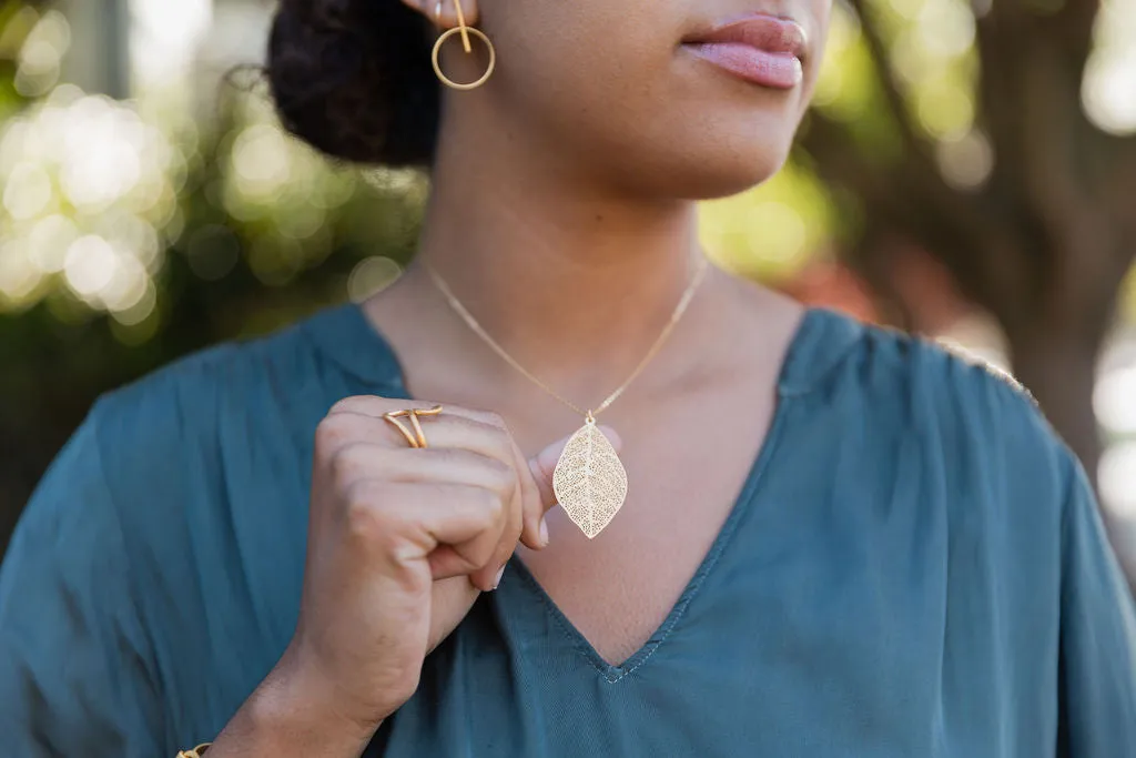 Filigree Leaf Pendant 14k gold fill necklace