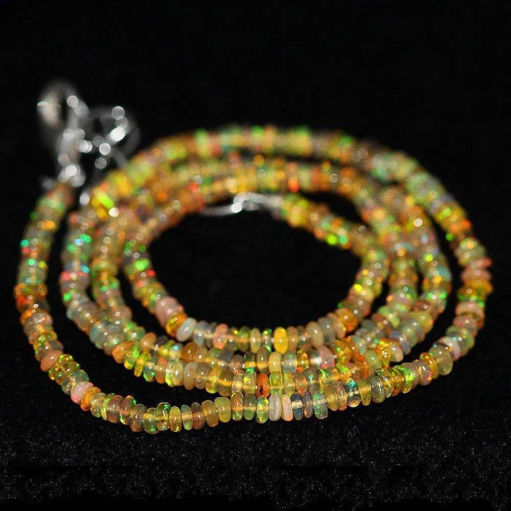 Fire Welo Ethiopian Opal Smooth Rondelle Necklace Beads 2.5mm 3mm 25.7ct 19"
