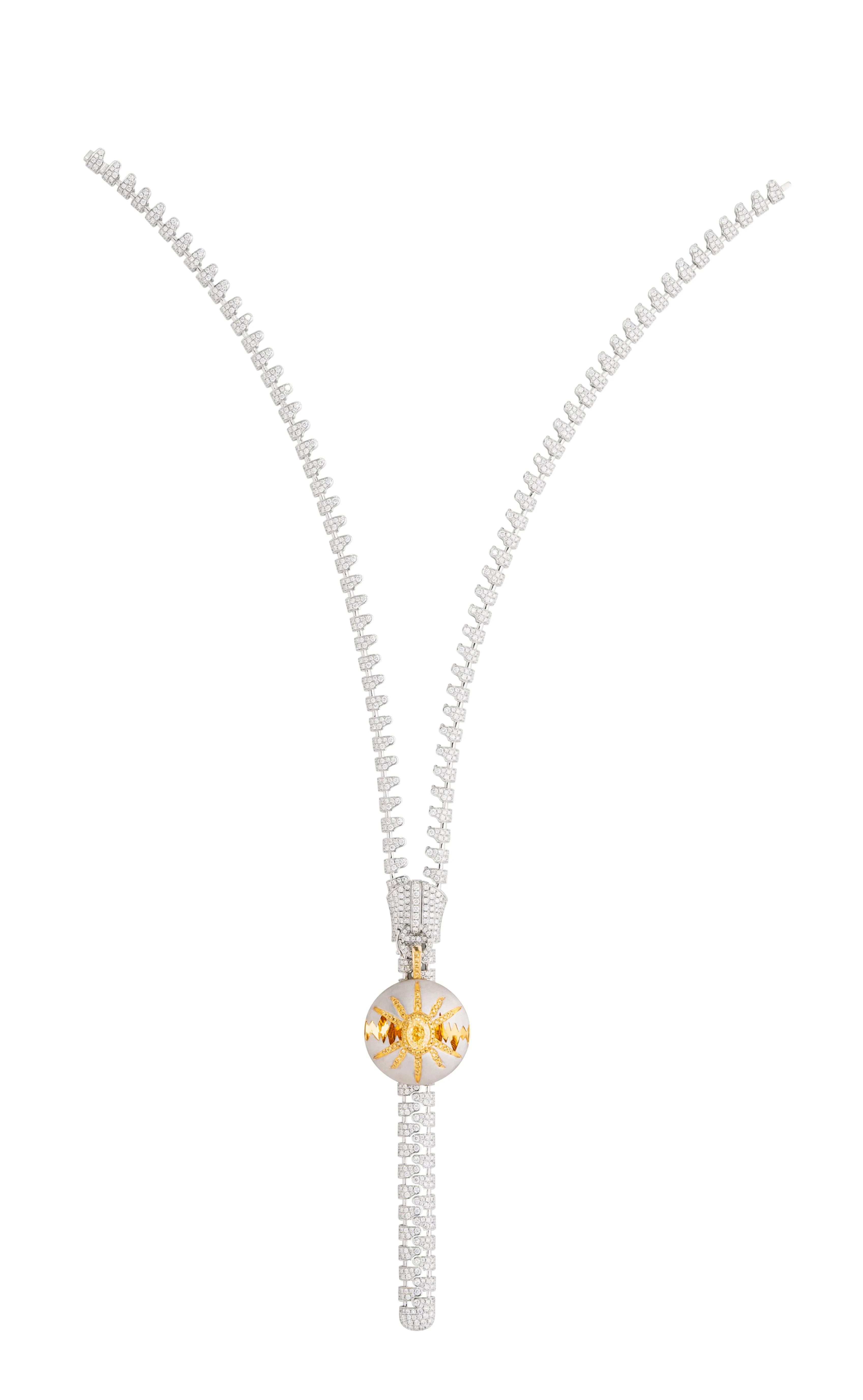 「Five Elements」Metal Zipper Diamond necklace with Yellow Diamond pendant/ring