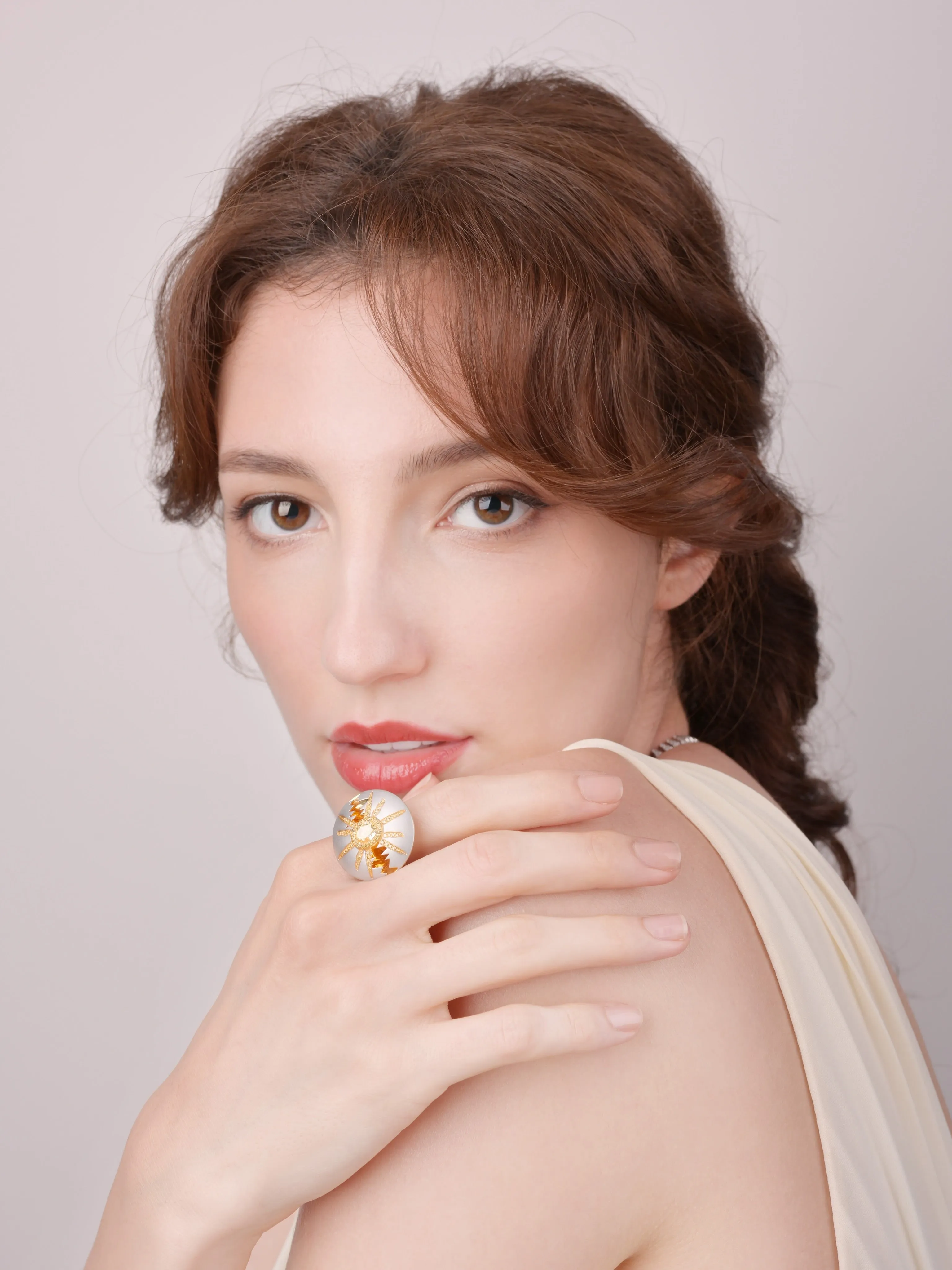 「Five Elements」Metal Zipper Diamond necklace with Yellow Diamond pendant/ring