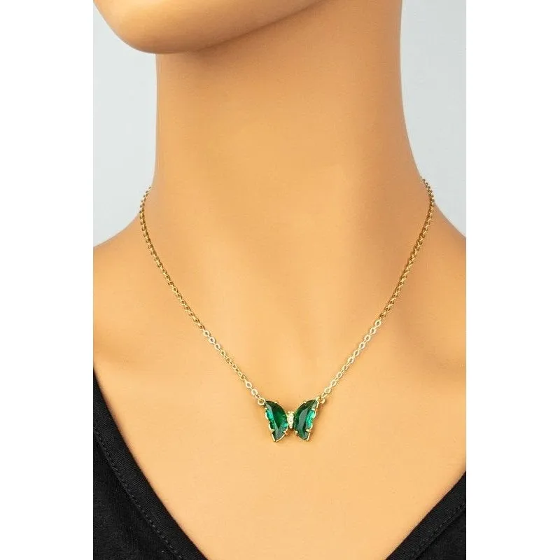 GEM STONE BUTTERFLY PENDANT NECKLACE