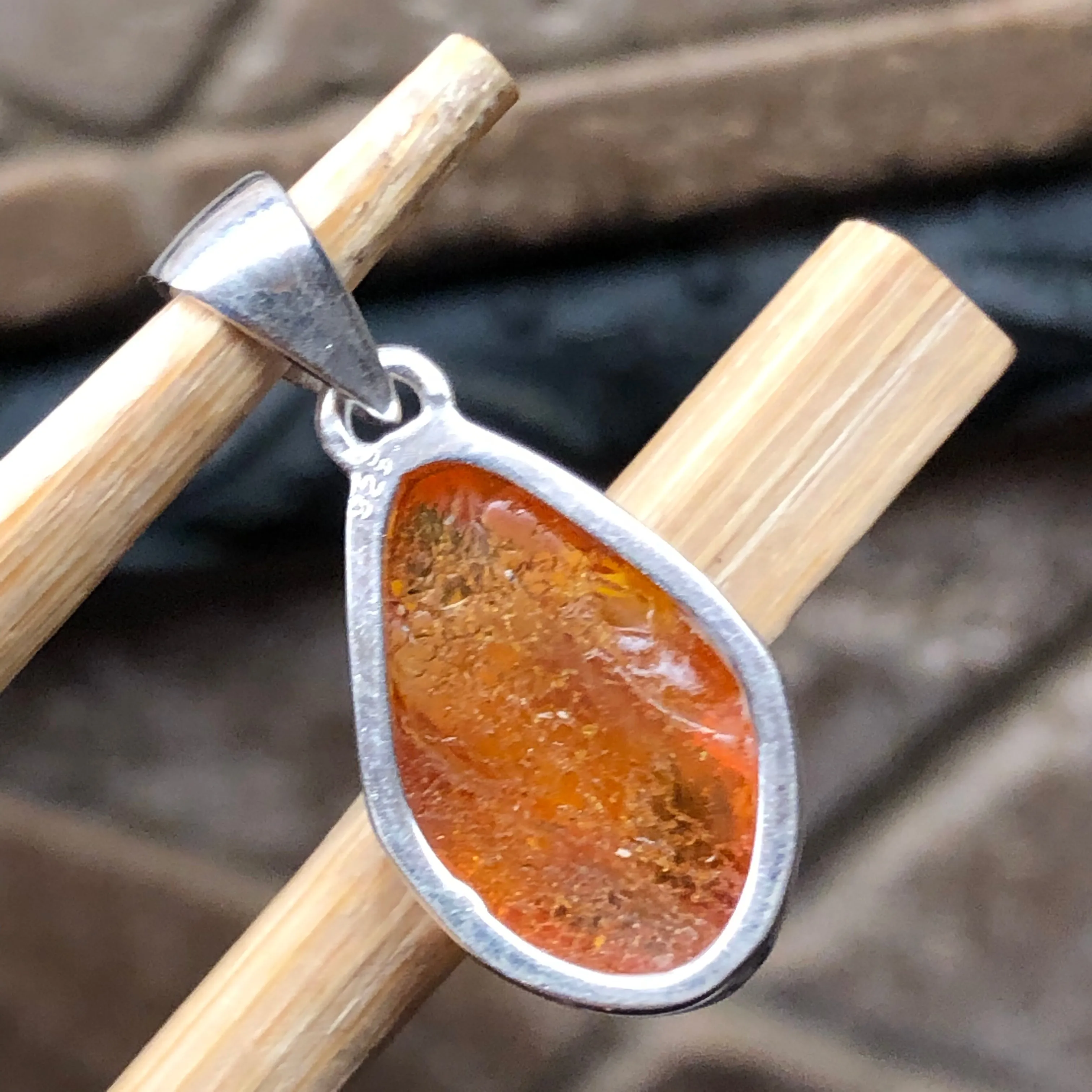 Genuine Baltic Amber 925 Solid Sterling Silver Pendant 27mm