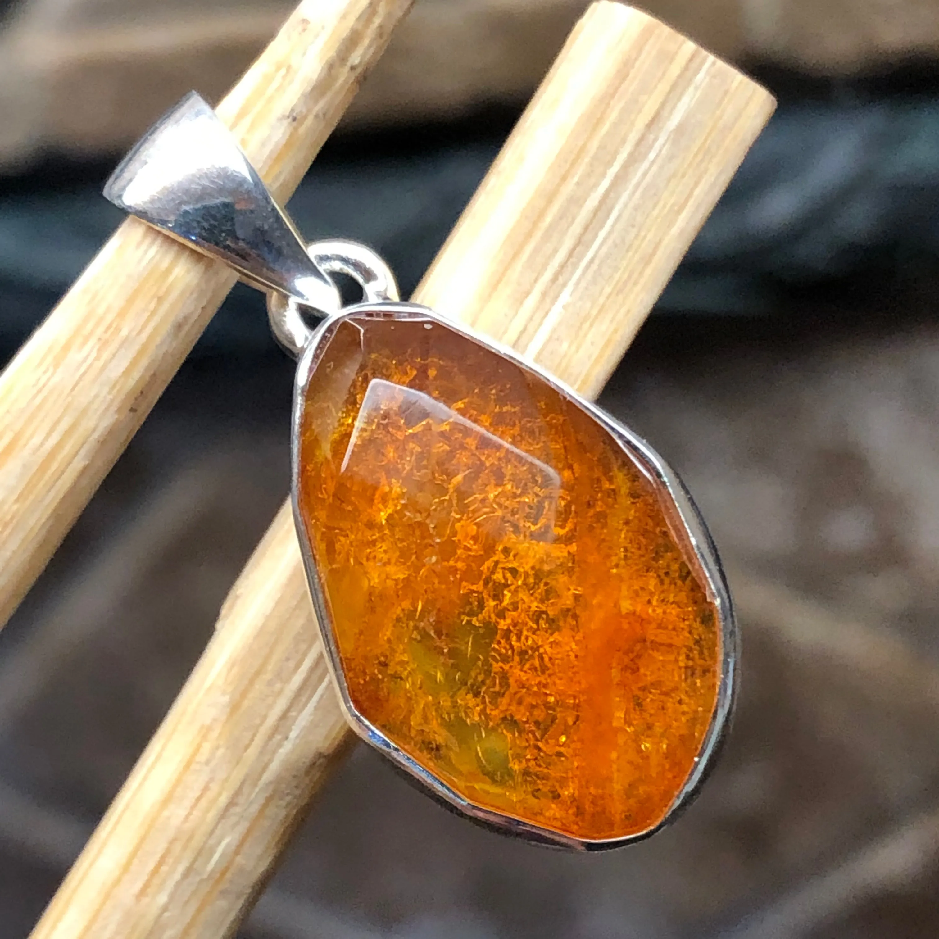 Genuine Baltic Amber 925 Solid Sterling Silver Pendant 27mm