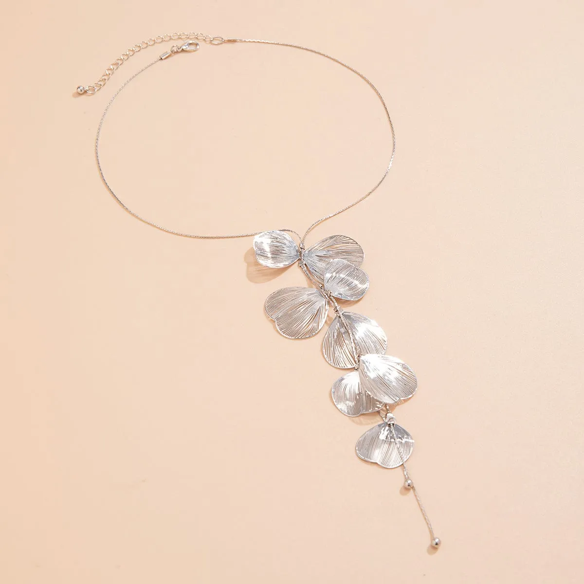Geometric Abstract Leaf Pendant Y Necklace
