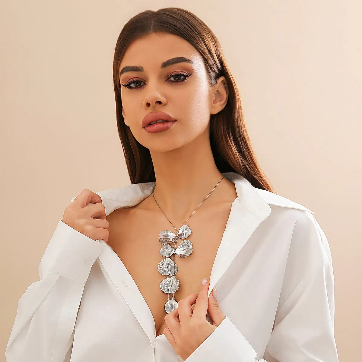Geometric Abstract Leaf Pendant Y Necklace