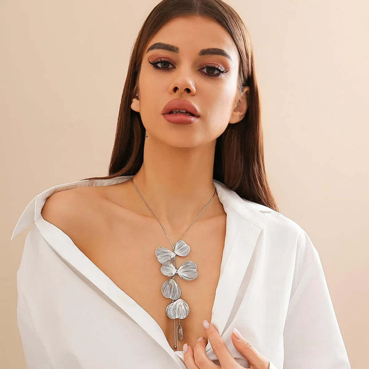 Geometric Abstract Leaf Pendant Y Necklace