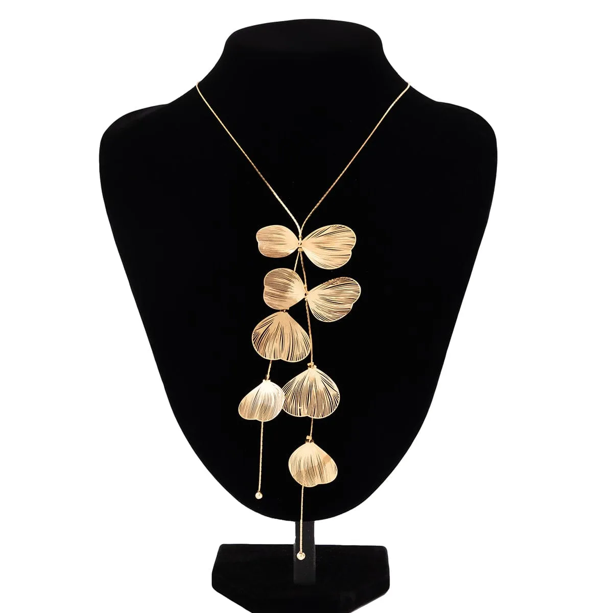 Geometric Gold Plated Leaf Pendant Y Necklace