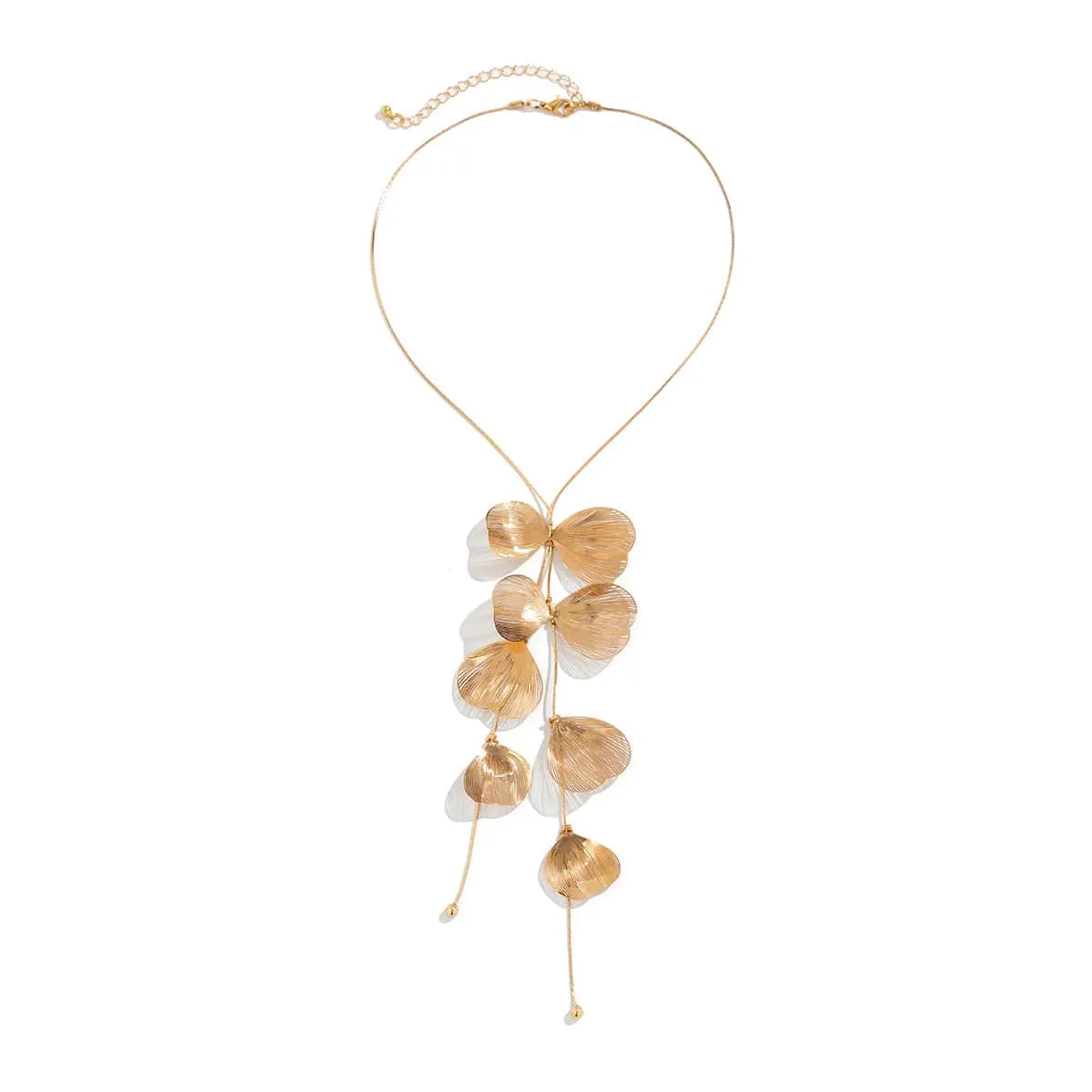 Geometric Gold Plated Leaf Pendant Y Necklace