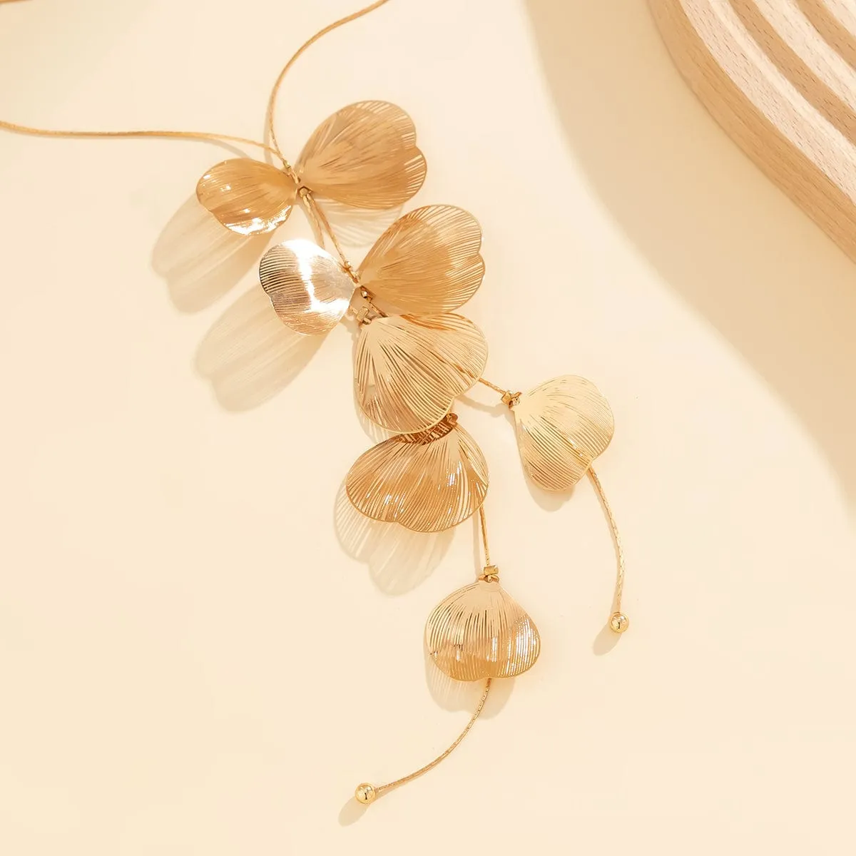 Geometric Gold Plated Leaf Pendant Y Necklace