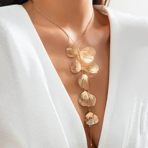 Geometric Gold Plated Leaf Pendant Y Necklace