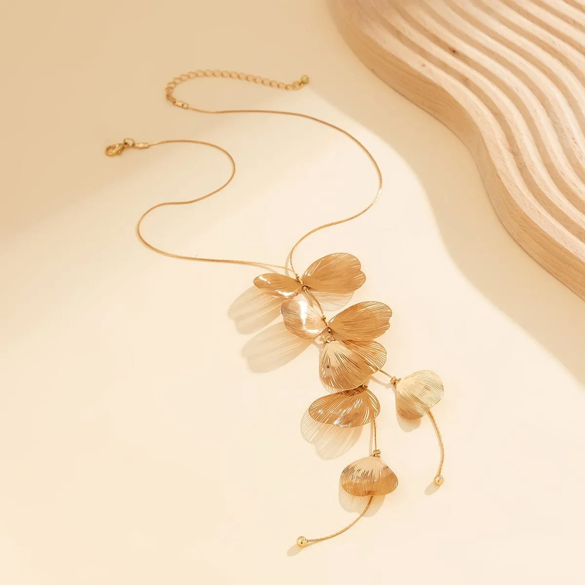 Geometric Gold Plated Leaf Pendant Y Necklace