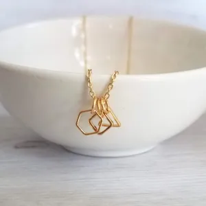 Geometry Necklace - tiny gold square, triangle & hexagon shape charms on thin delicate chain - 14K gold fill available - math necklace, gift