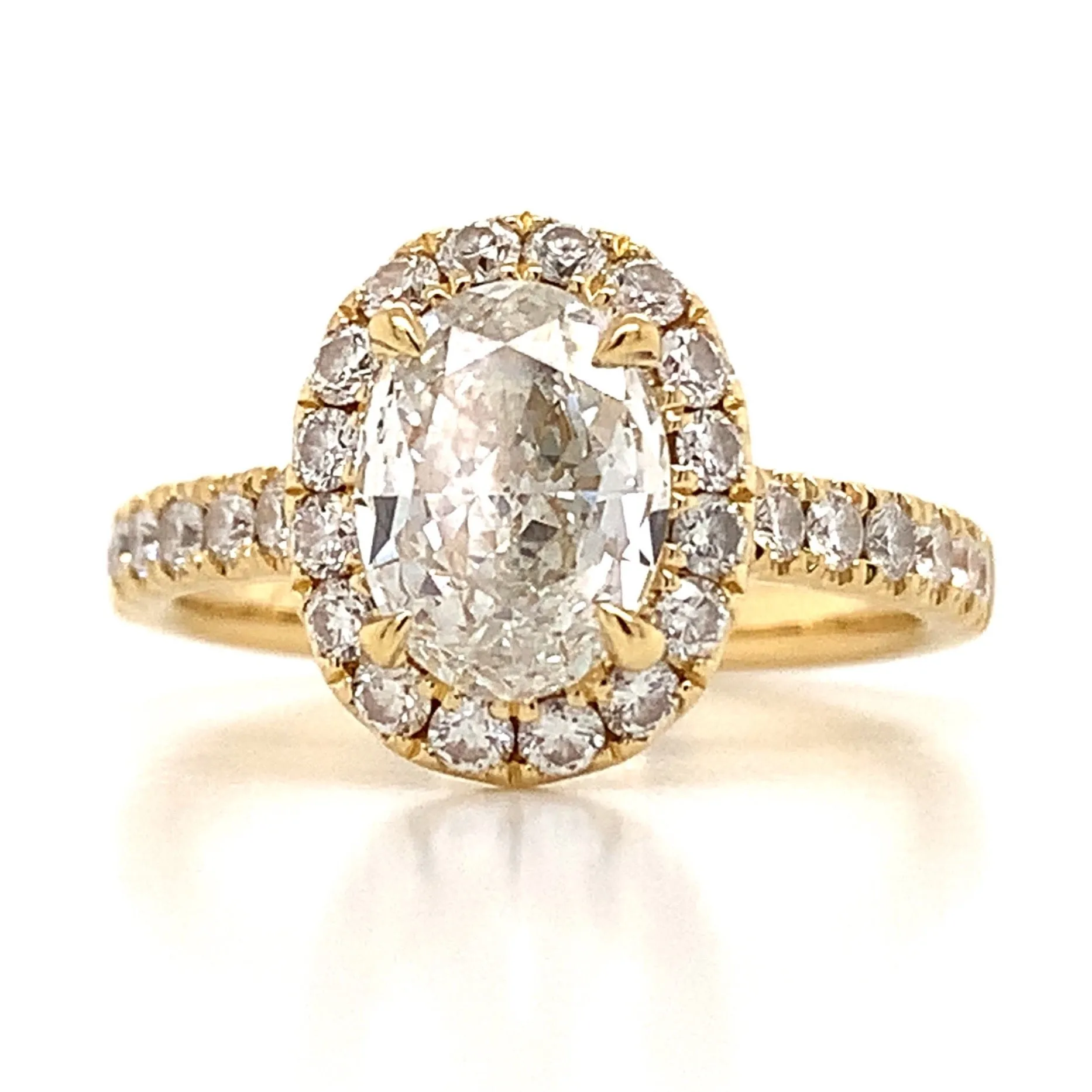 GIA Certified 1.58ct tw Diamond Oval Halo Engagement Ring.