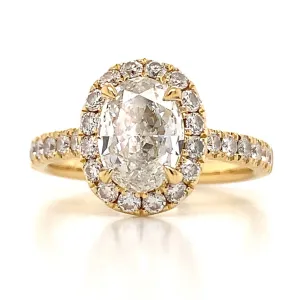 GIA Certified 1.58ct tw Diamond Oval Halo Engagement Ring.