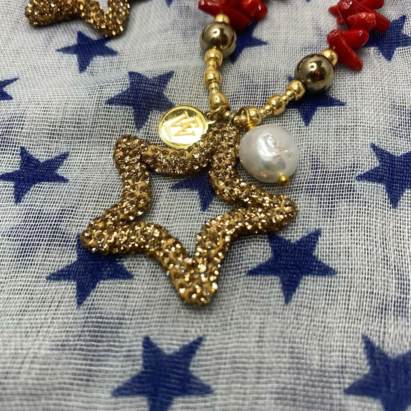 Glass Seed Beads Combined with Coral Chips, Fresh Water Pearl, Electroplated Hematite beads Necklace and a Star Pendant 330-06 | Erika Williner Designs -