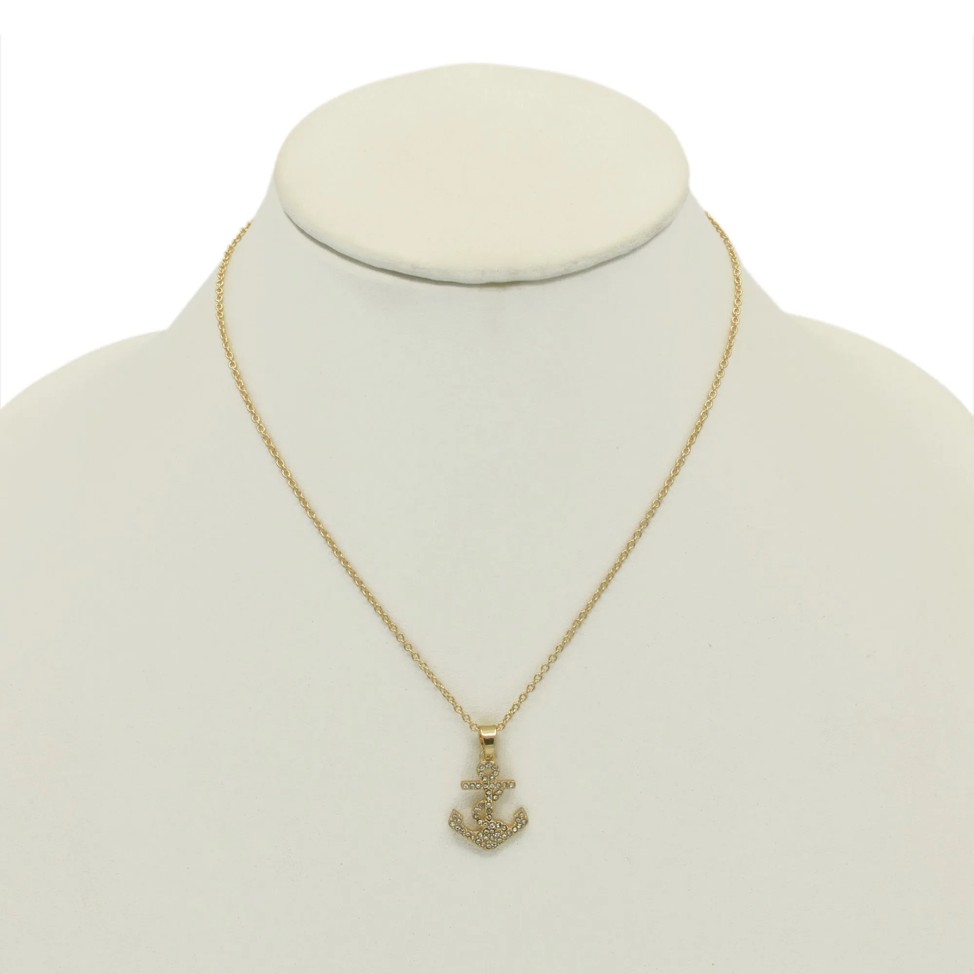 GOLD ANCHOR CRYSTAL RHINESTONE PENDANT NECKLACE #SQXL0815G (SC14)