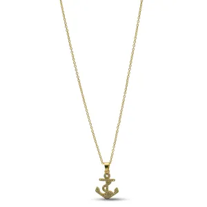 GOLD ANCHOR CRYSTAL RHINESTONE PENDANT NECKLACE #SQXL0815G (SC14)