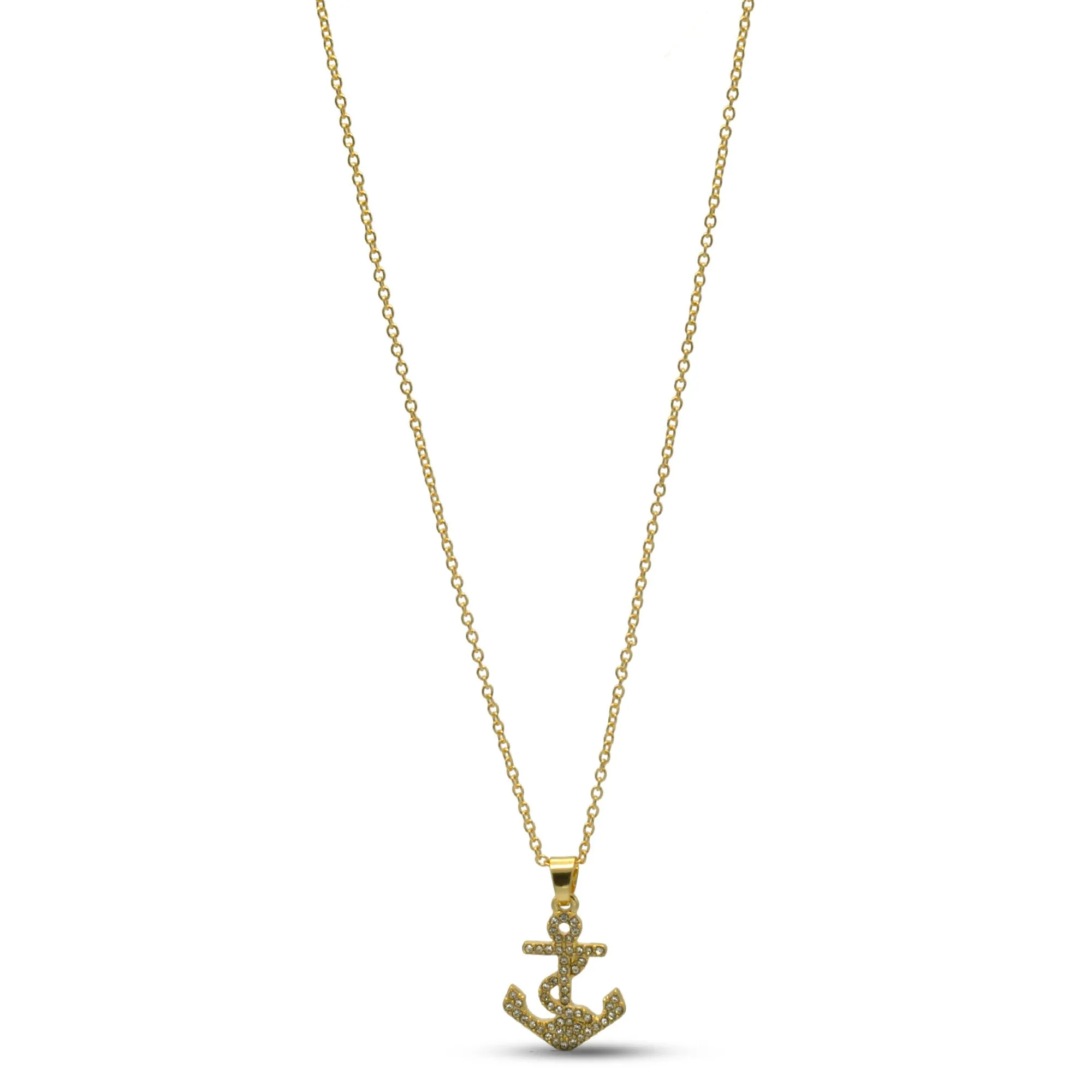 GOLD ANCHOR CRYSTAL RHINESTONE PENDANT NECKLACE #SQXL0815G (SC14)