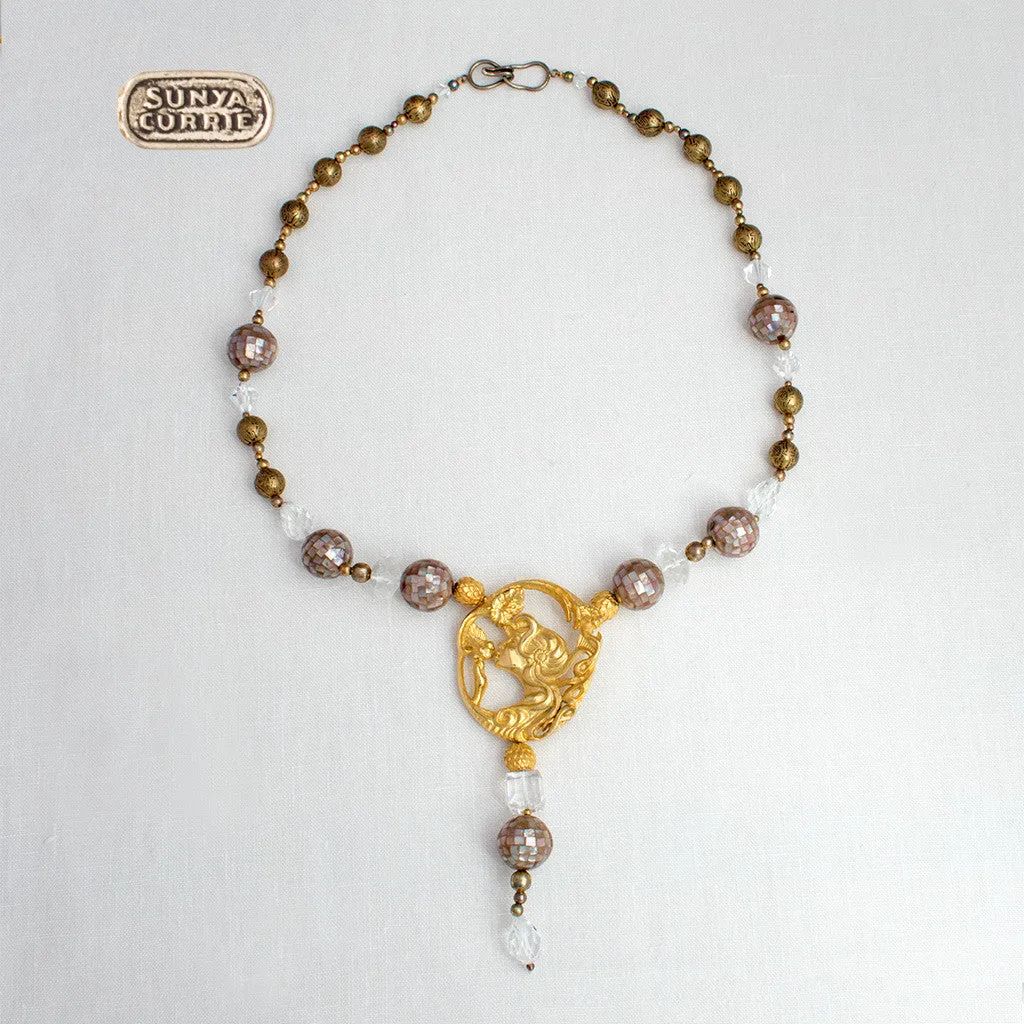 Gold Art Nouveau Pendant Necklace