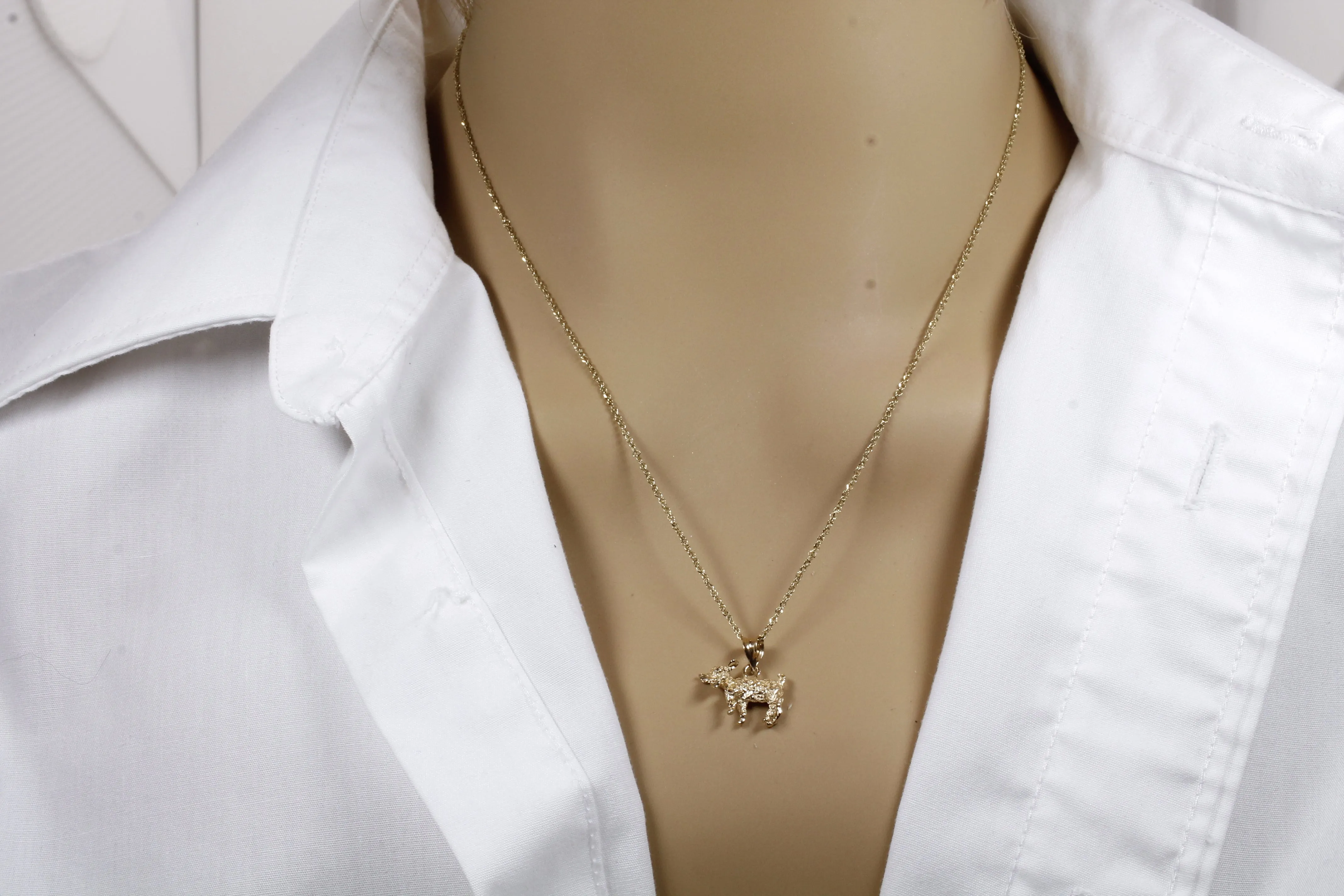 Gold Baby Goat Necklace with a 3-D Solid 14kt Gold Playful Goat