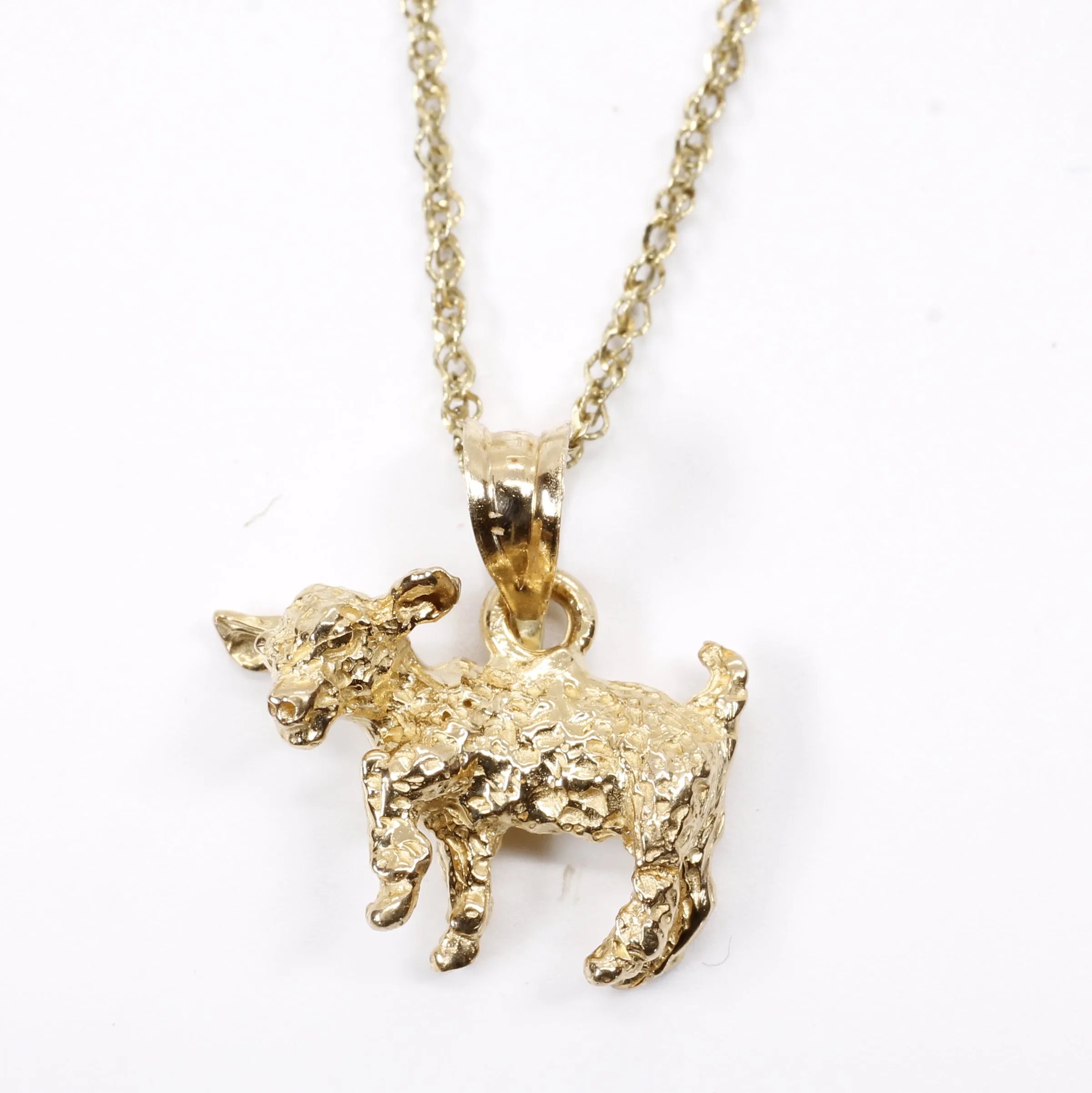 Gold Baby Goat Necklace with a 3-D Solid 14kt Gold Playful Goat