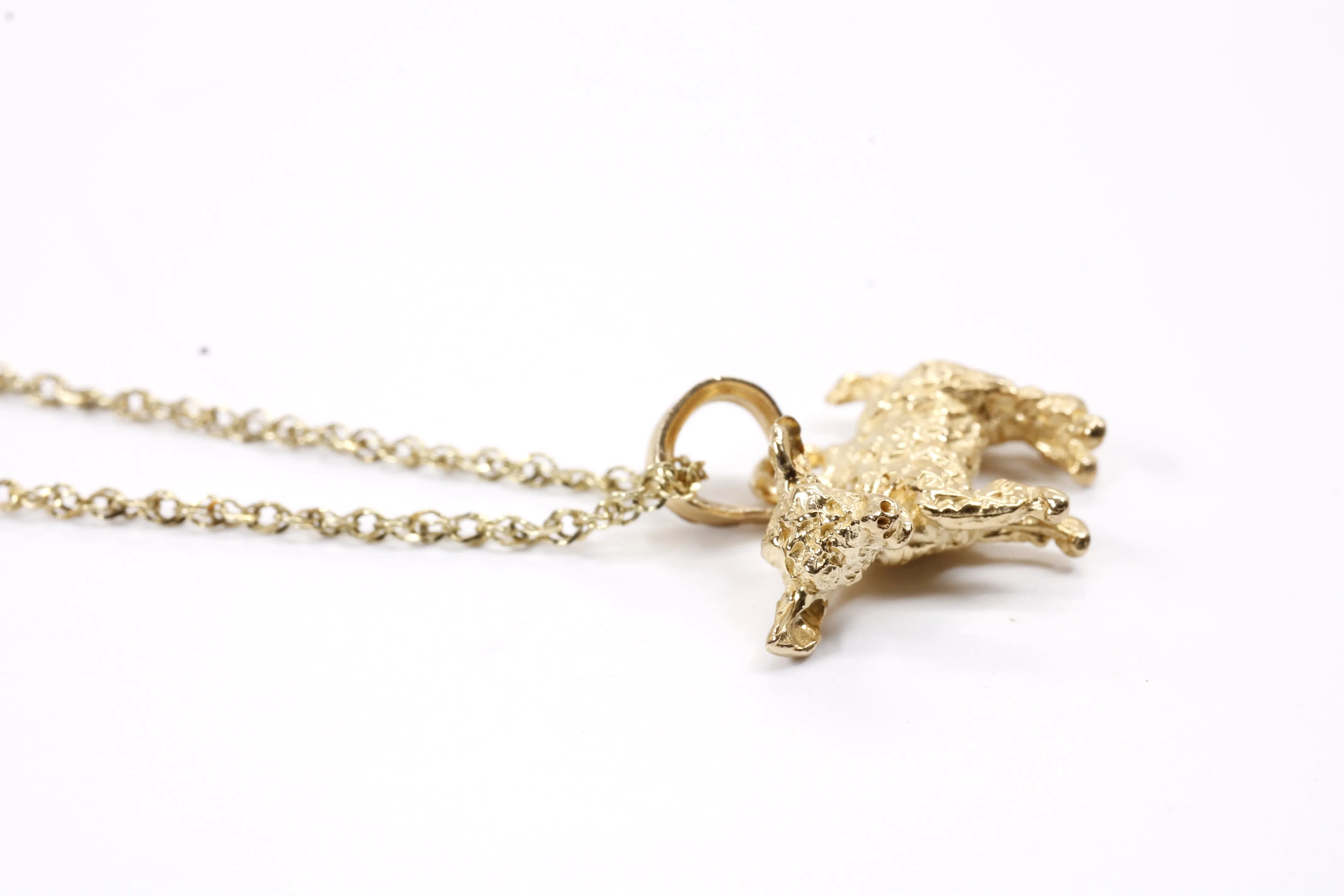 Gold Baby Goat Necklace with a 3-D Solid 14kt Gold Playful Goat