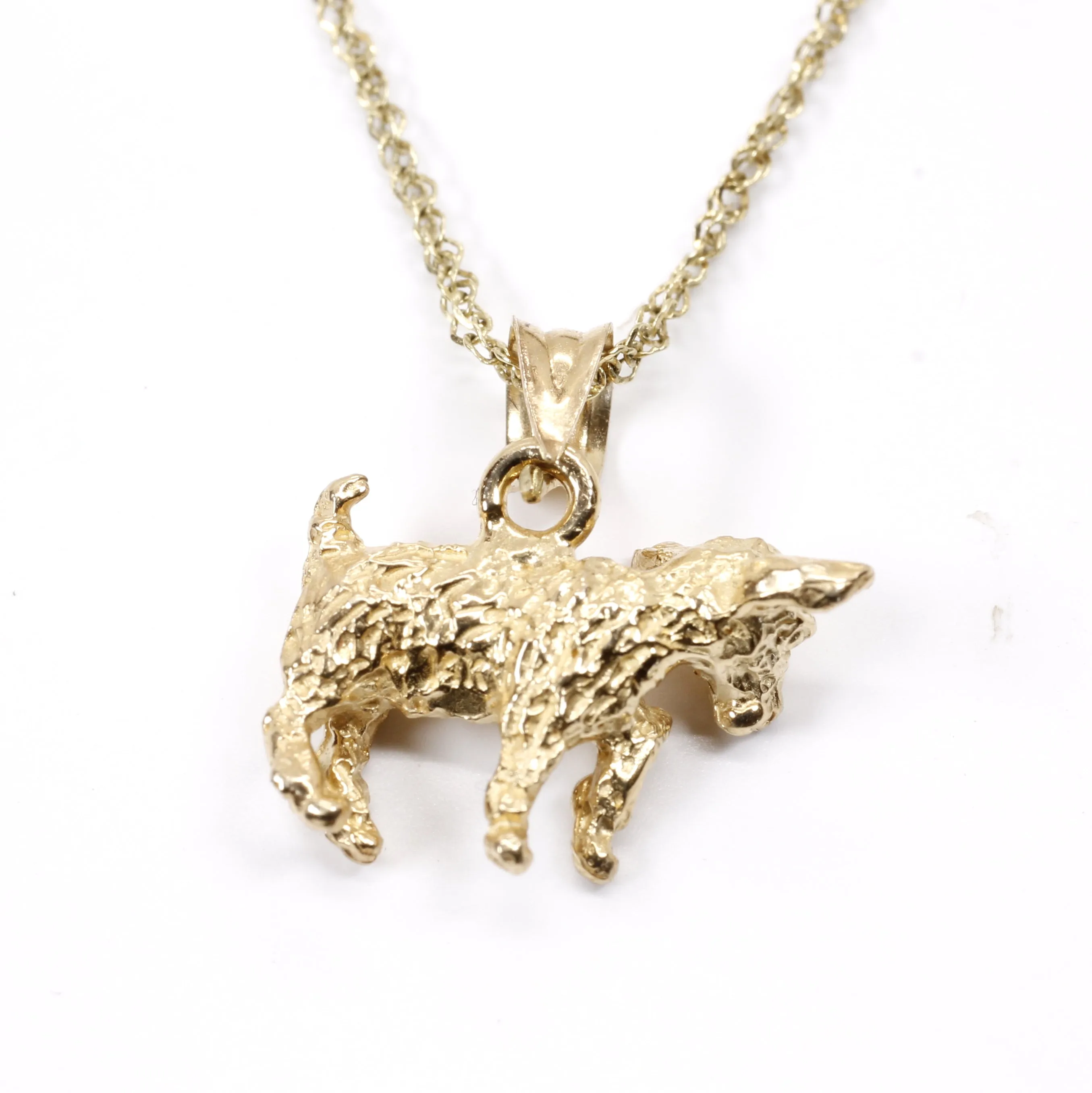 Gold Baby Goat Necklace with a 3-D Solid 14kt Gold Playful Goat