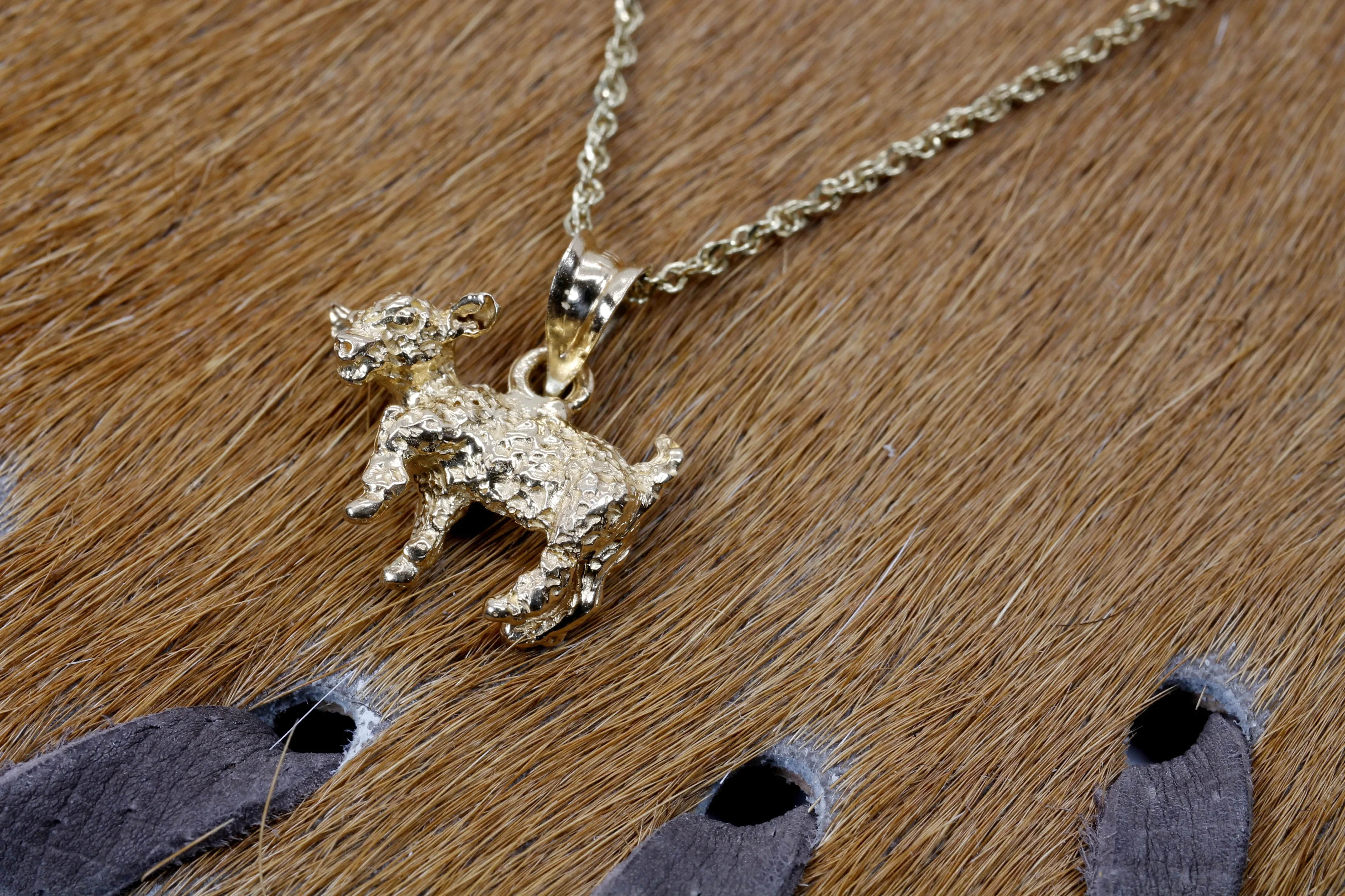 Gold Baby Goat Necklace with a 3-D Solid 14kt Gold Playful Goat