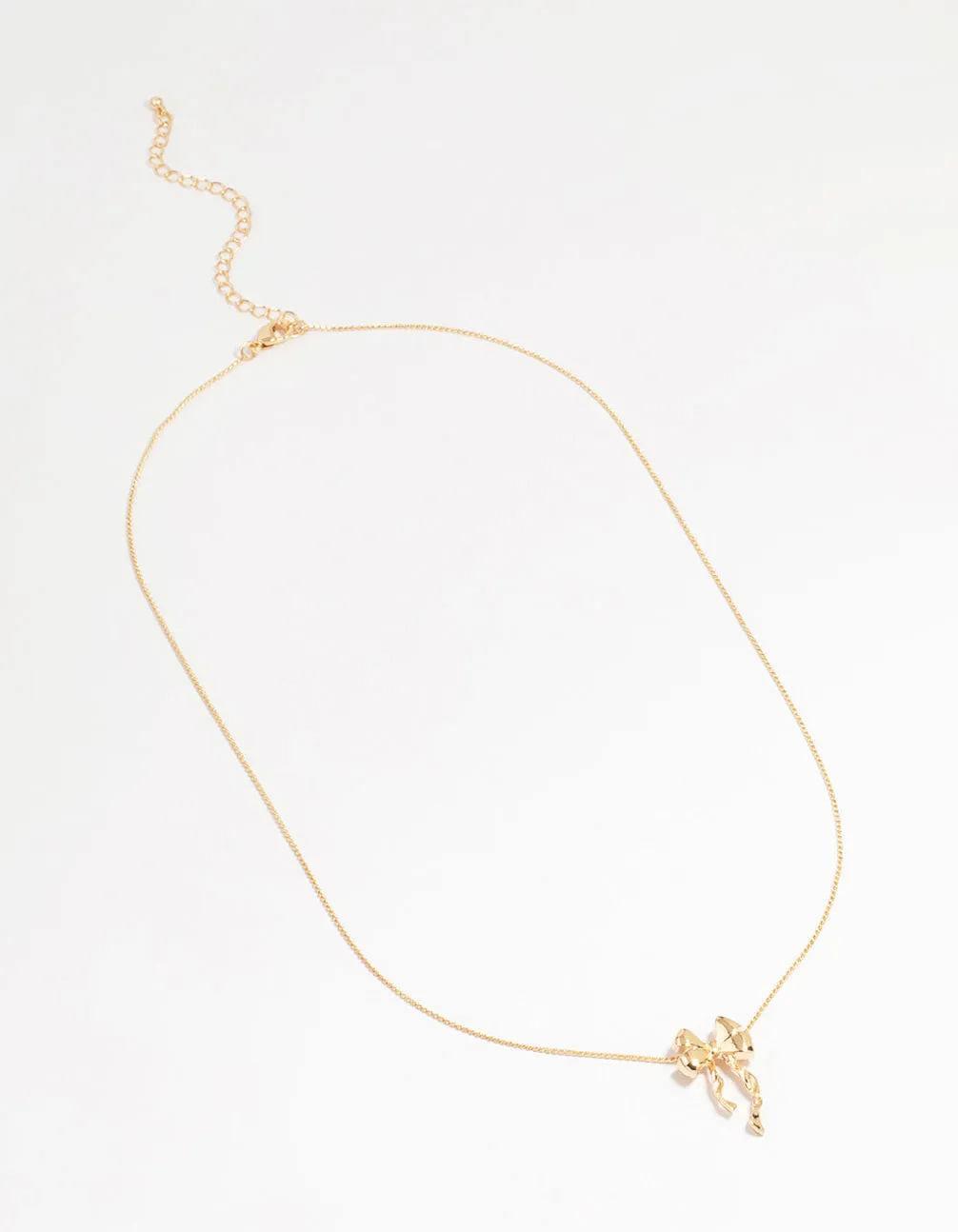 Gold Bow Twirl Pendant Necklace