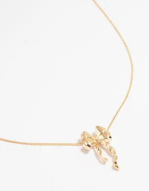 Gold Bow Twirl Pendant Necklace
