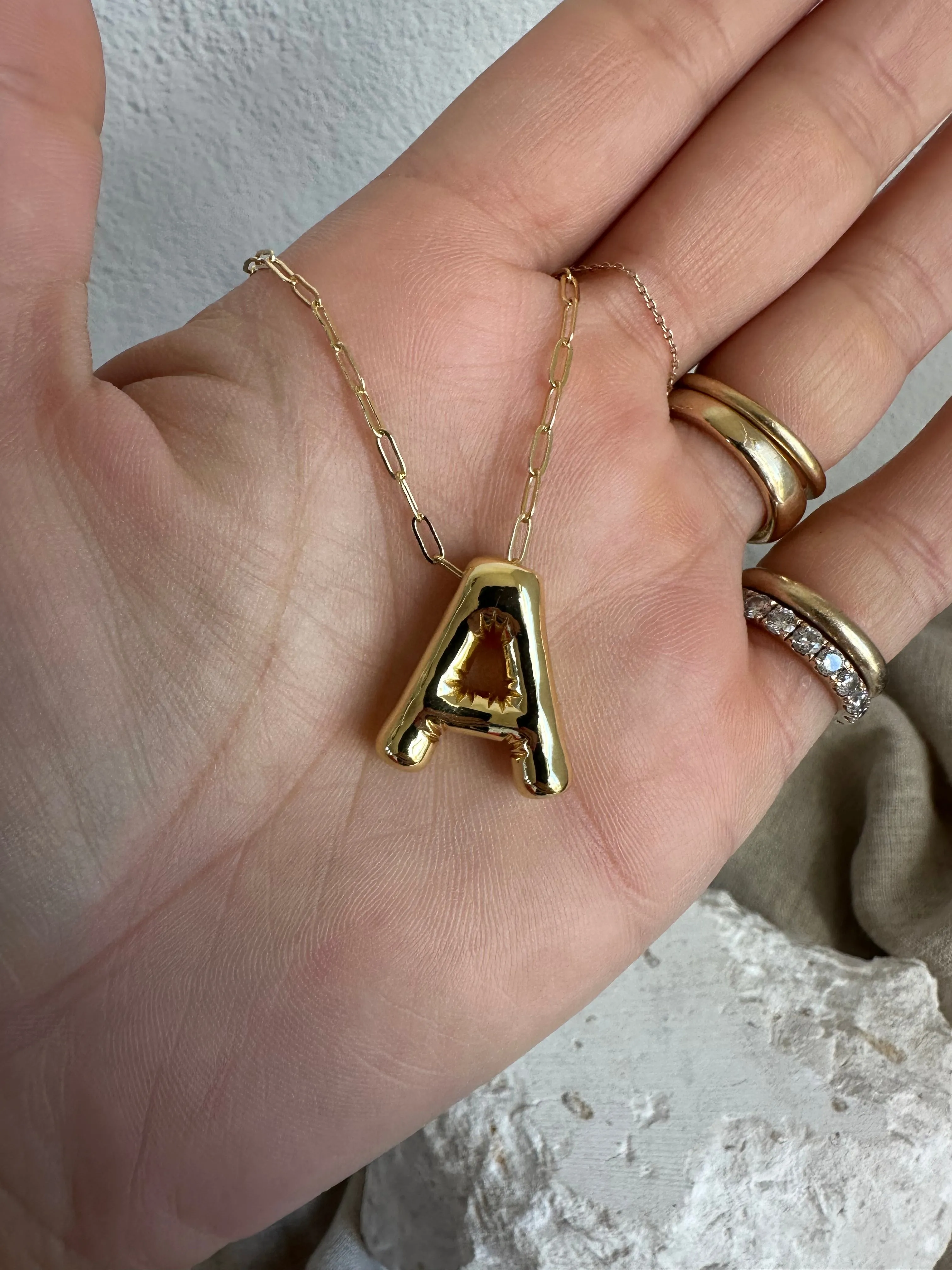 Gold Bubble Letter Necklace