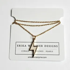 Gold Chain Necklace with Mother of Pearl Enamel Bolt Pendant 300-27 | Erika Williner Designs