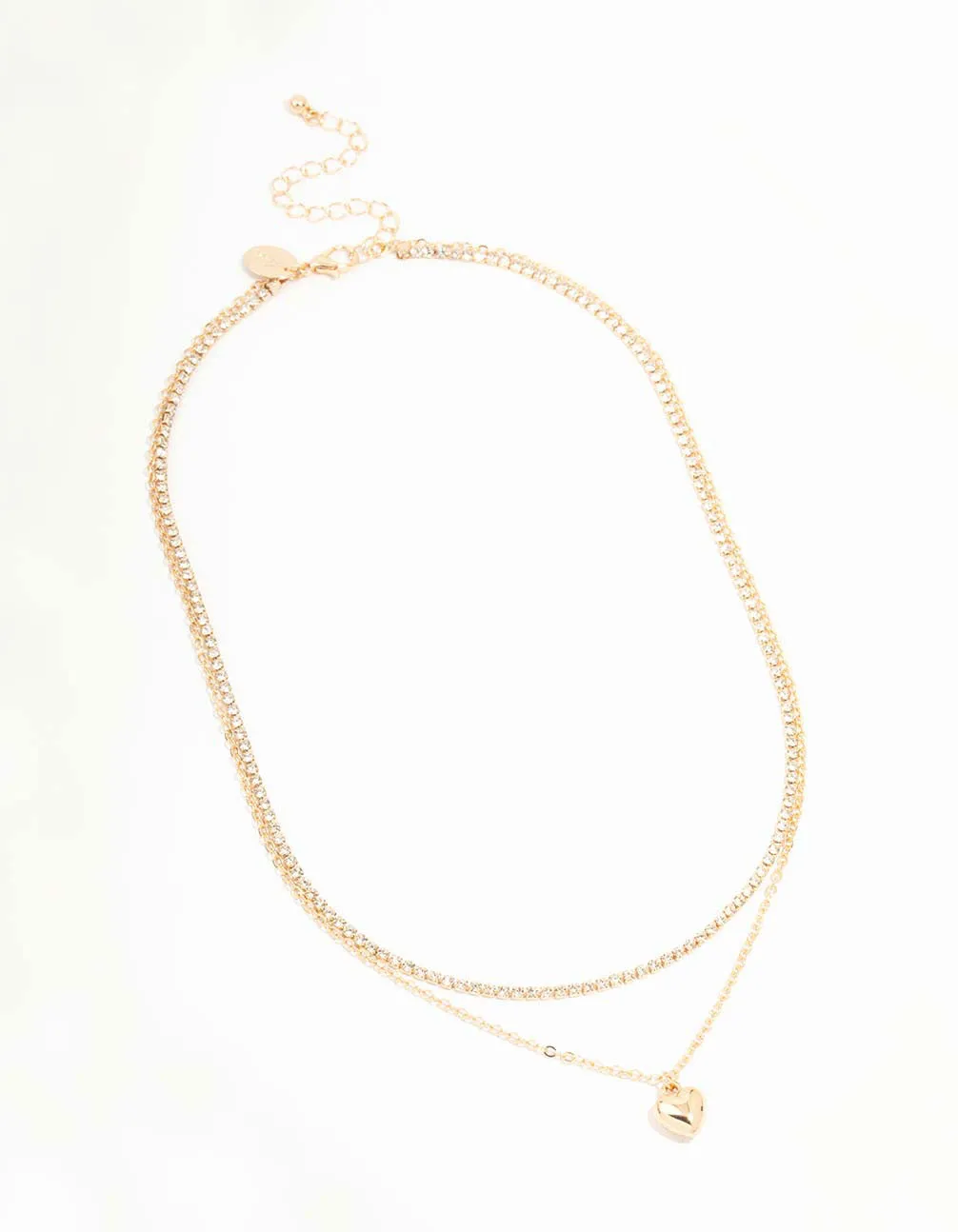 Gold Diamante & Puffy Heart Layered Necklace