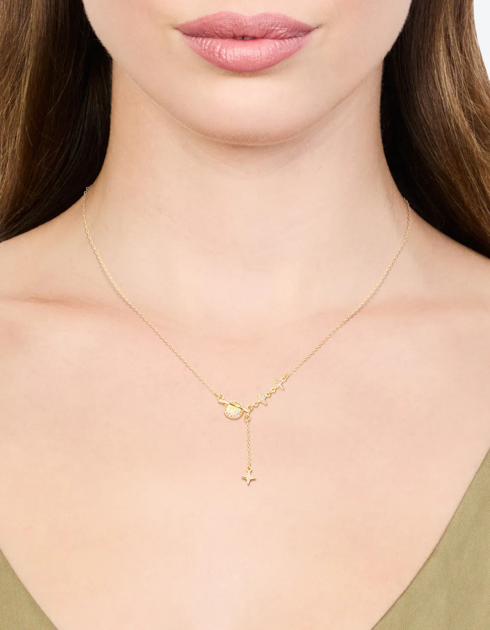 Gold Diamante Planet & Stars Y-Necklace